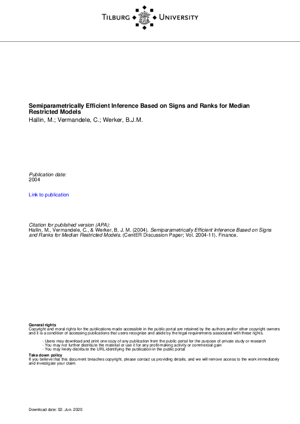 (PDF) Semiparametrically efficient inference based on signs and ranks ...