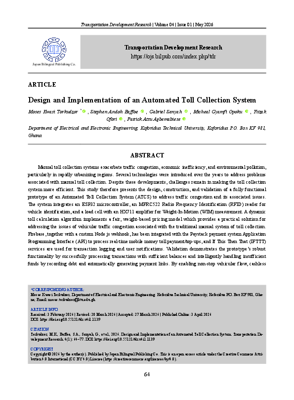 (PDF) Design and Implementation of an Automated Toll Collection System