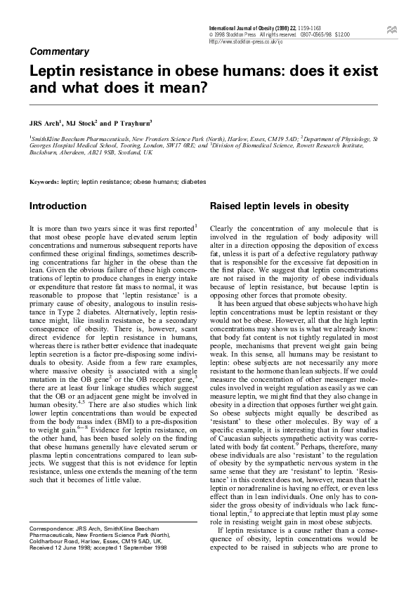(PDF) Leptin resistance in obese humans: does it exist and what does it ...