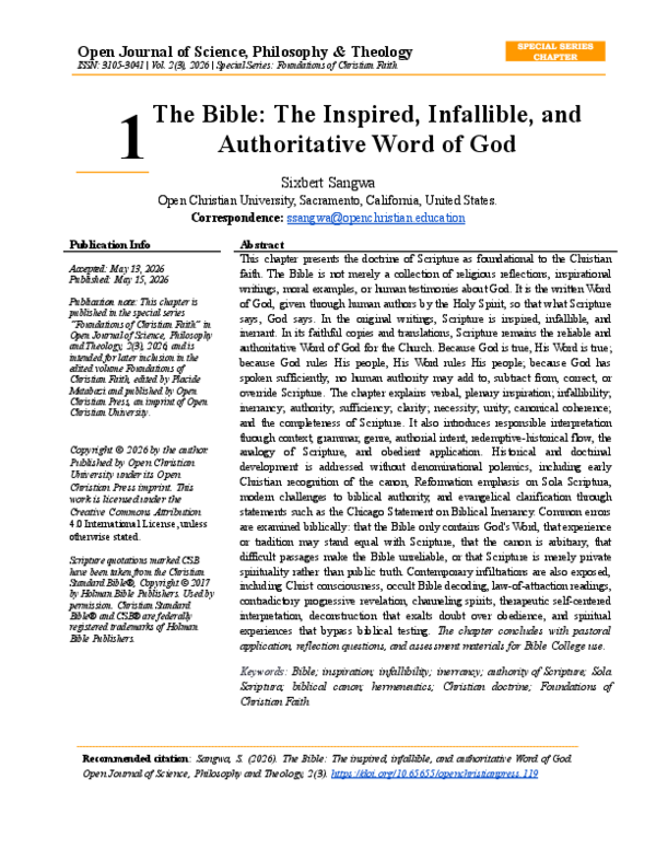 (PDF) The Bible: The Inspired, Infallible, and Authoritative Word of God