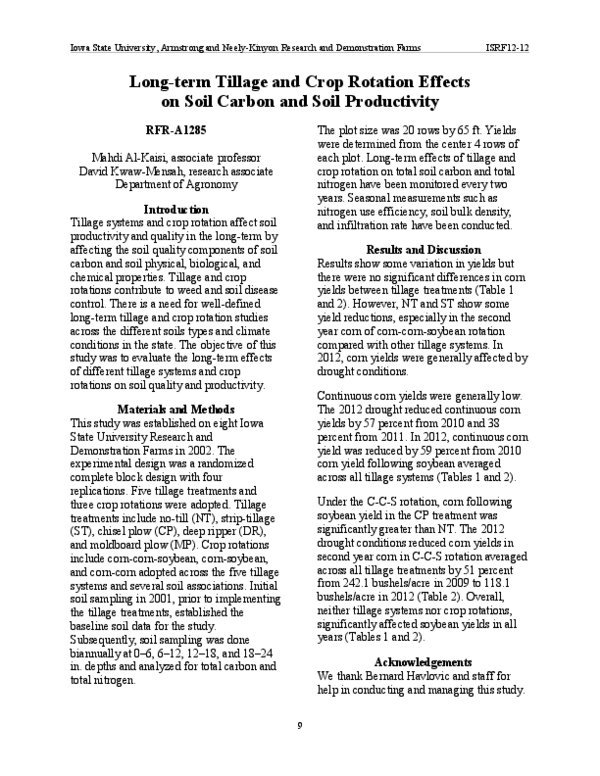 (PDF) Long-term Tillage and Crop Rotation Effects on Soil Carbon and ...