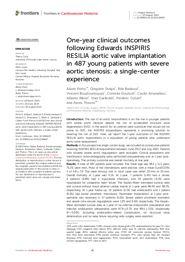 (PDF) One-year clinical outcomes following Edwards INSPIRIS RESILIA ...