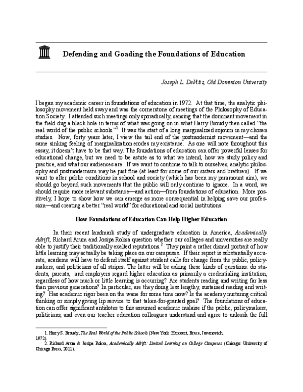 (PDF) Defending and Goading the Foundations of Education