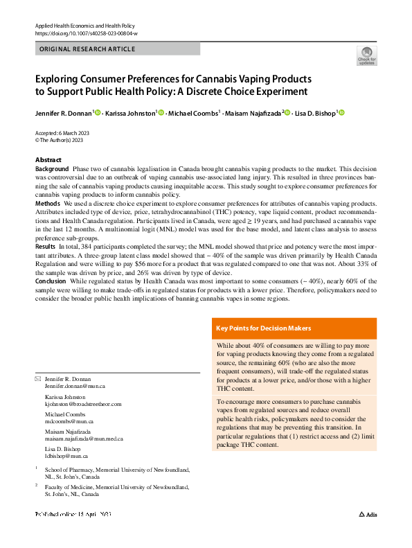 (PDF) Exploring Consumer Preferences for Cannabis Vaping Products to ...