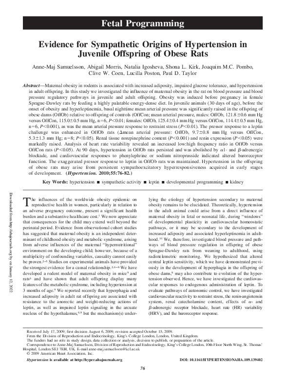 (PDF) Fetal Programming Evidence for Sympathetic Origins of ...