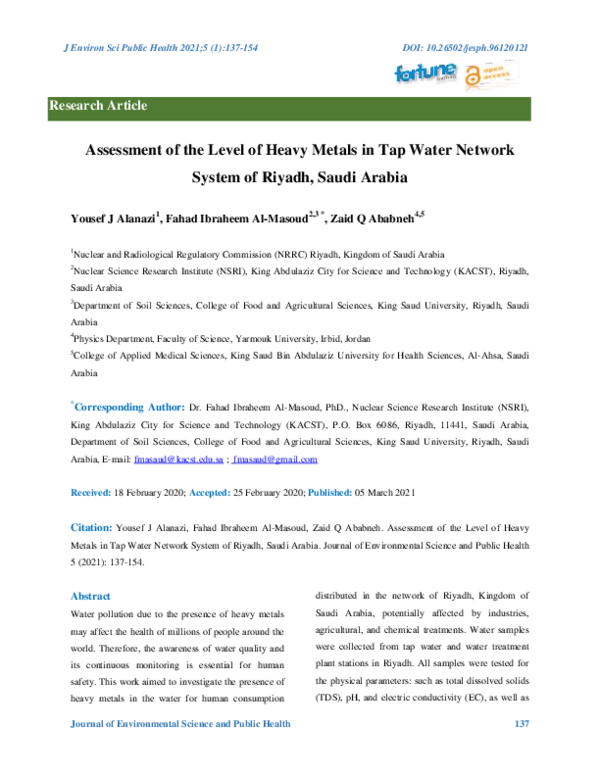 (PDF) Assessment of the Level of Heavy Metals in Tap Water Network ...