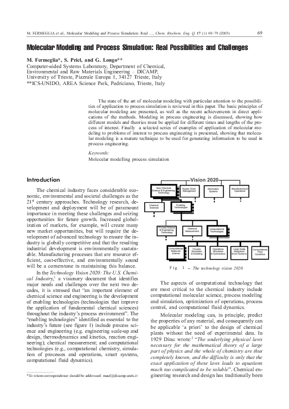 (PDF) Molecular modeling and process simulation: Real possibilities and ...