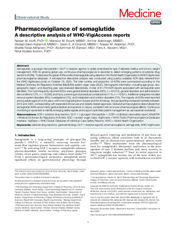 (PDF) Pharmacovigilance of semaglutide A descriptive analysis of WHO ...