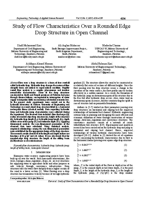 (PDF) Study of Flow Characteristics Over a Rounded Edge Drop Structure ...