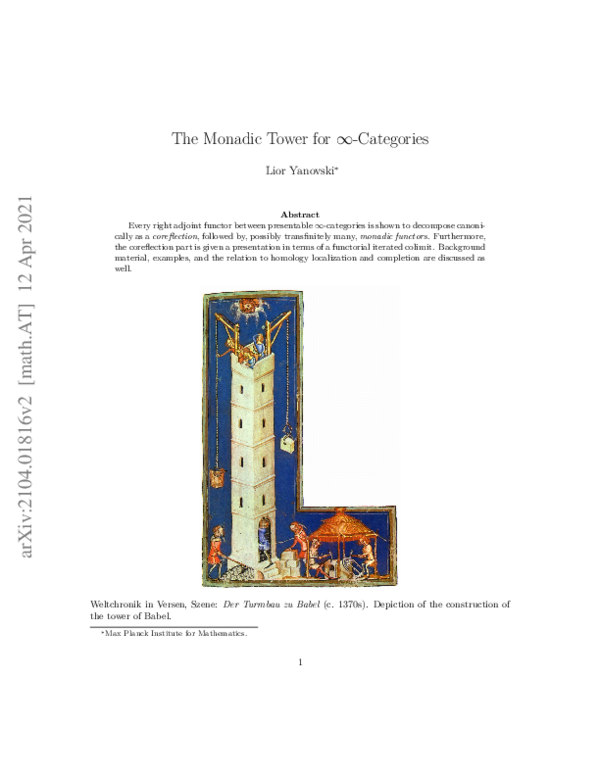 (PDF) The Monadic Tower for ∞-Categories