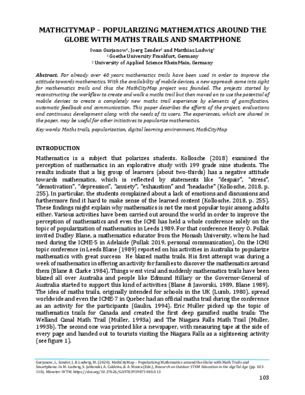 (PDF) MathCityMap – Popularizing Mathematics around the Globe with ...