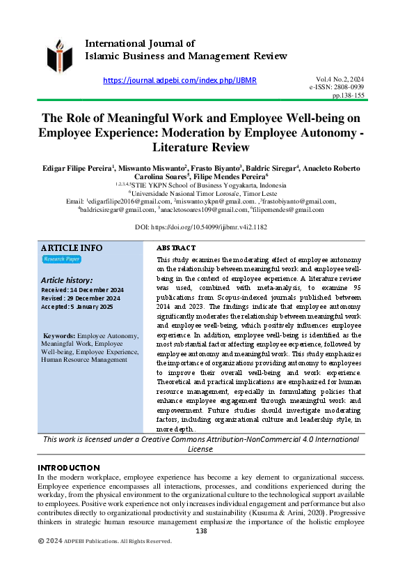 (PDF) The Role of Meaningful Work and Employee Well-being on Employee ...