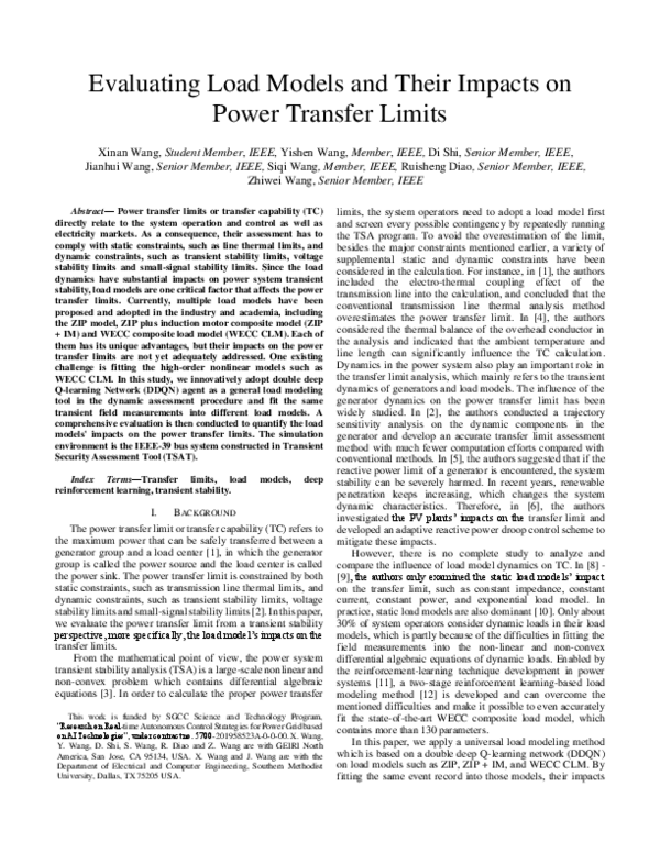(PDF) Evaluating Load Models and Their Impacts on Power Transfer Limits