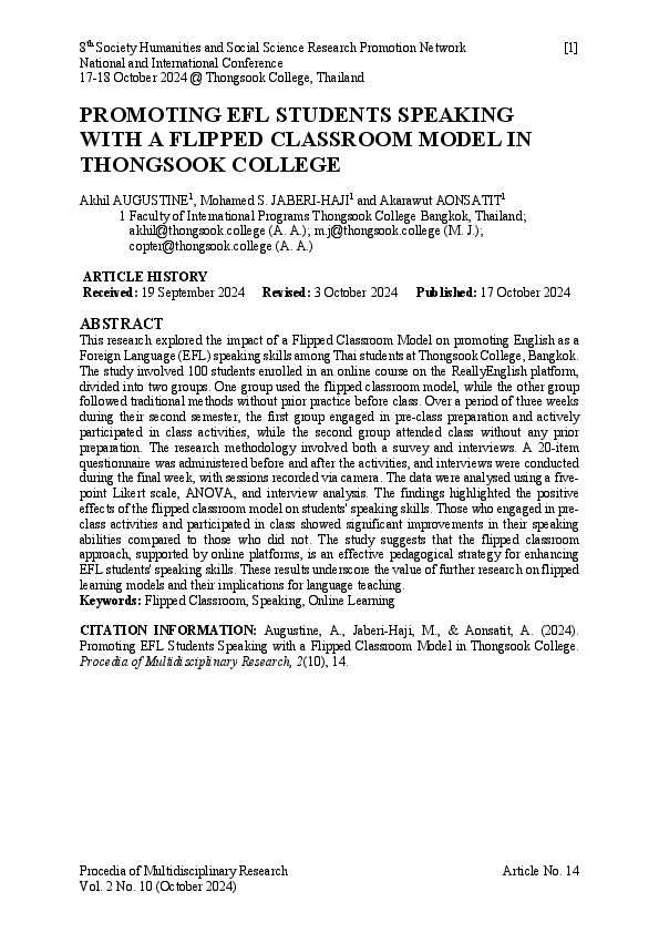 (PDF) PROMOTING EFL STUDENTS SPEAKING WITH A FLIPPED CLASSROOM MODEL IN ...
