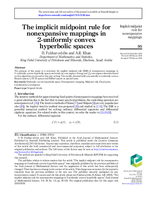 (PDF) The implicit midpoint rule for nonexpansive mappings in 2 ...
