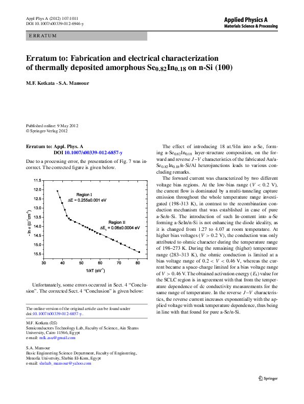 (PDF) Erratum to: Fabrication and electrical characterization of ...
