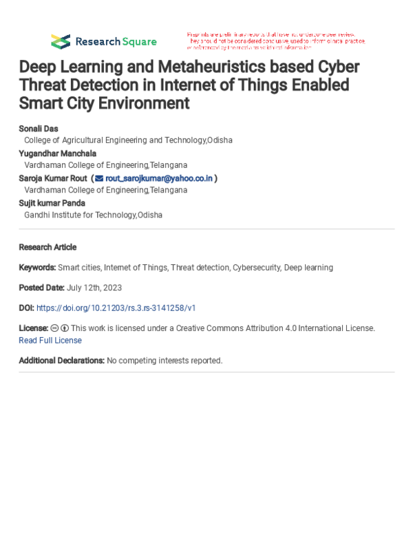 (PDF) Deep Learning and Metaheuristics based Cyber Threat Detection in ...