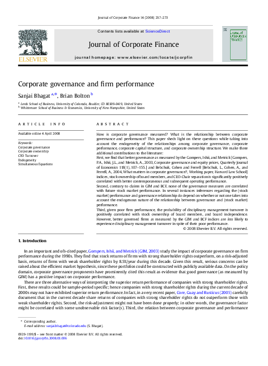 (PDF) Corporate governance and firm performance