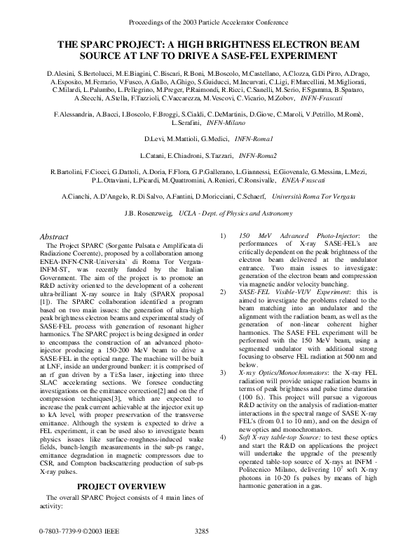 (PDF) The SPARC project: a high-brightness electron beam source at LNF ...