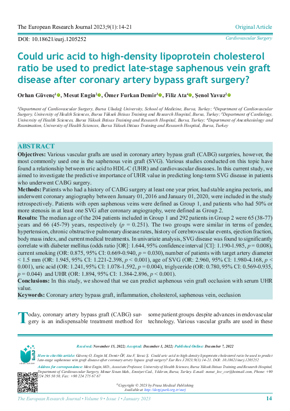 (PDF) Could uric acid to high-density lipoprotein cholesterol ratio be ...