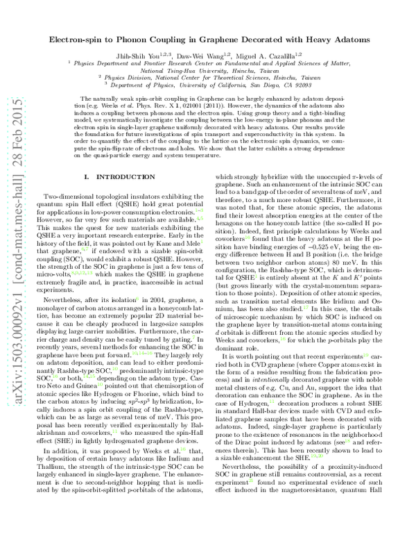 (PDF) Electron-spin to phonon coupling in graphene decorated with heavy ...