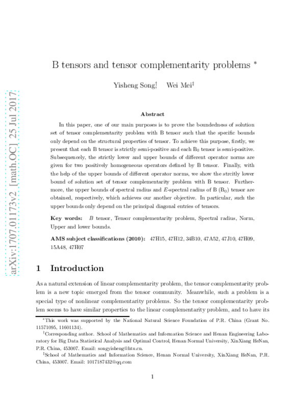 (PDF) Structural Properties of Tensors and Complementarity Problems