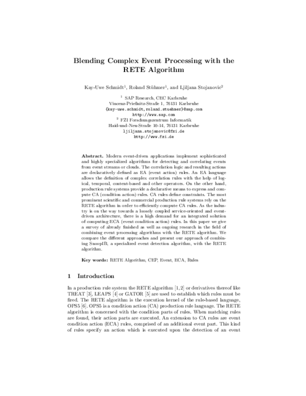 (PDF) Blending Complex Event Processing with the RETE Algorithm