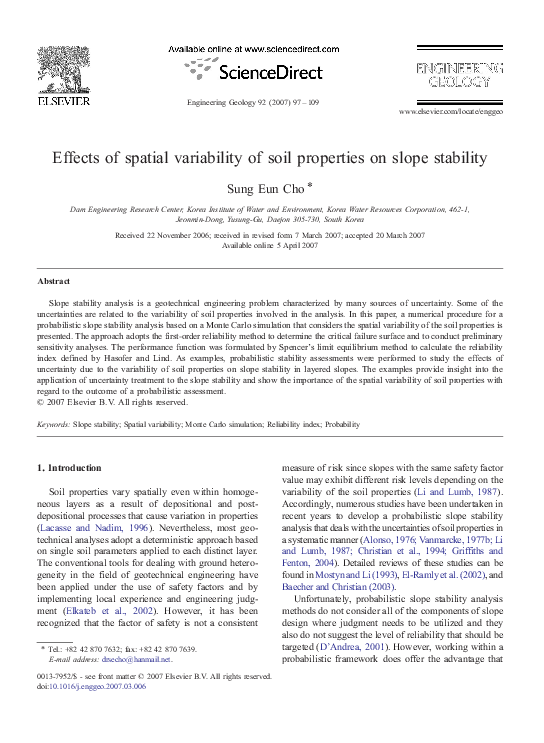 (PDF) Effects of spatial variability of soil properties on slope stability
