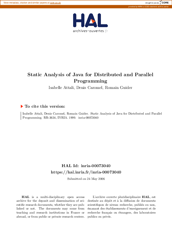 (PDF) Static Analysis of Java for Distributed and Parallel Programming