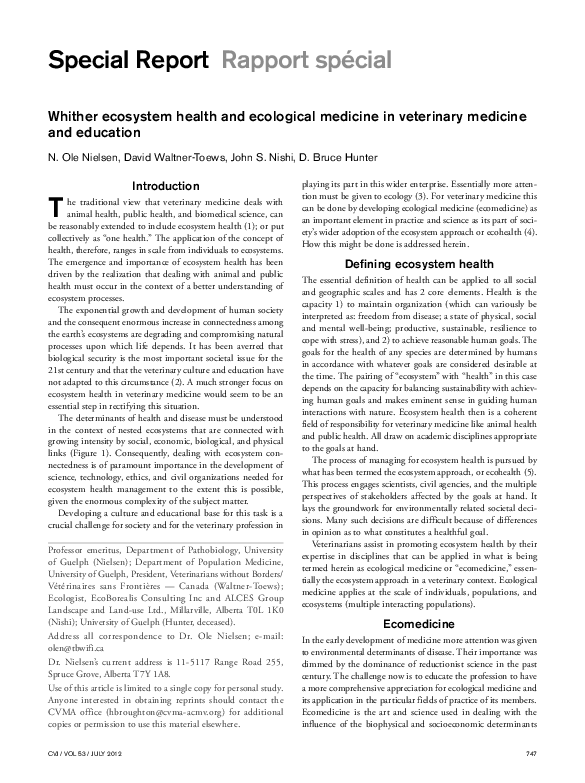 (PDF) Whither ecosystem health and ecological medicine in veterinary ...