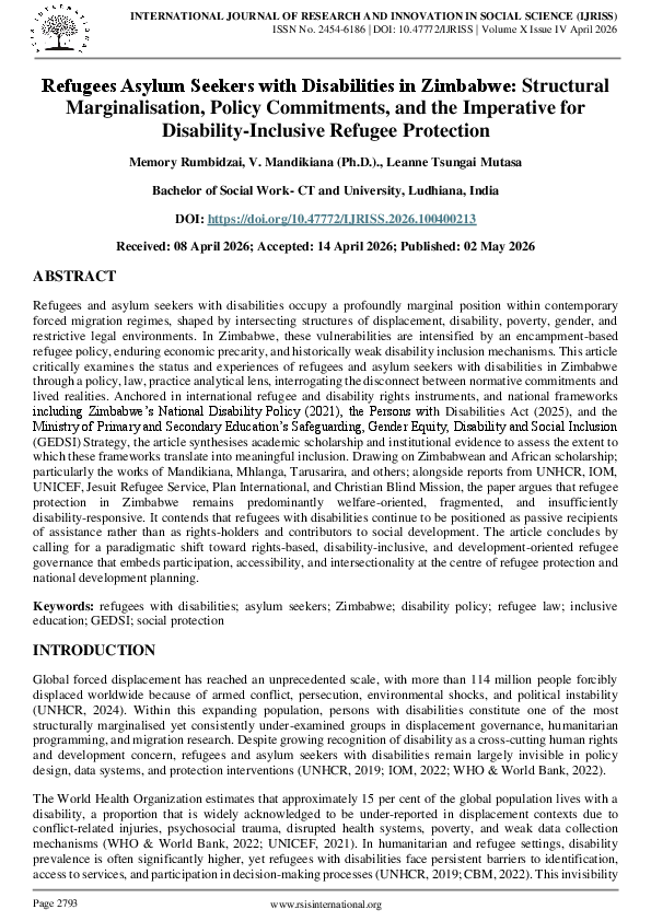 (PDF) Refugees Asylum Seekers with Disabilities in Zimbabwe: Structural ...