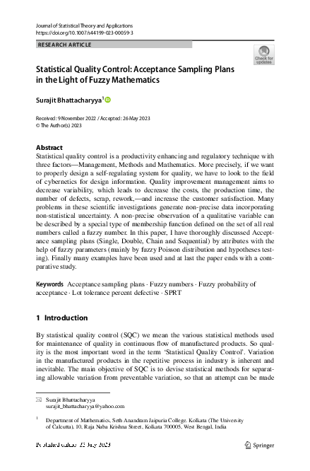 (PDF) Statistical Quality Control: Acceptance Sampling Plans in the ...