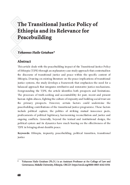 (PDF) The Transitional Justice Policy of Ethiopia and its Relevance for ...