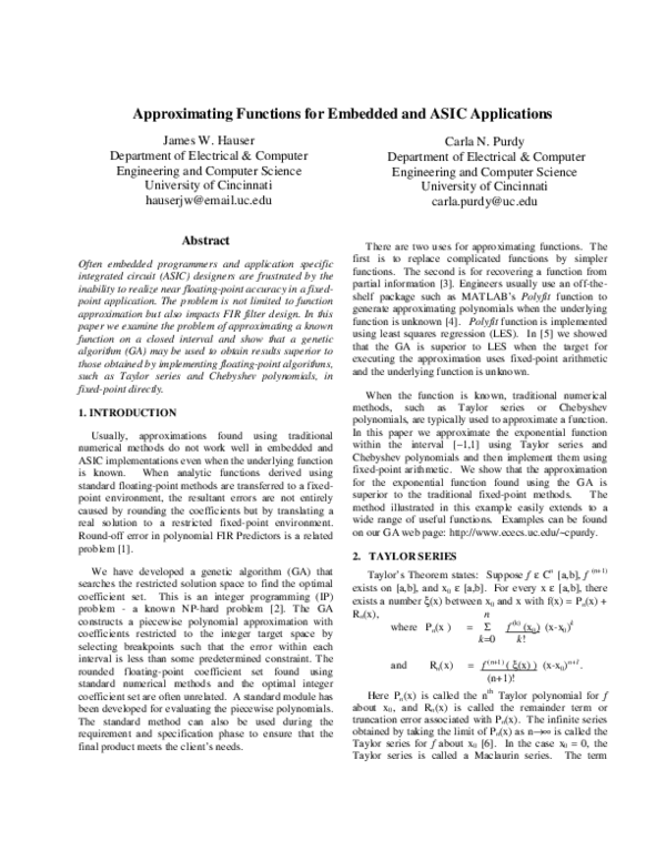(PDF) Approximating functions for embedded and ASIC applications