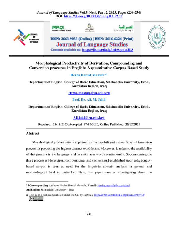 (PDF) Morphological Productivity of Derivation, Compounding and ...