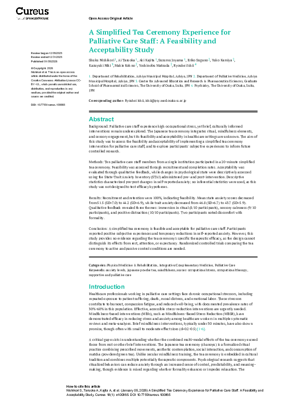 (PDF) A Simplified Tea Ceremony Experience for Palliative Care Staff: A ...