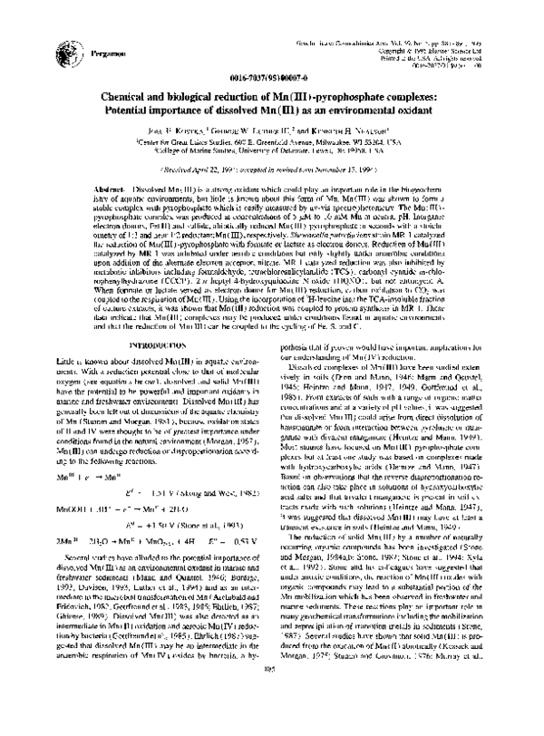(PDF) Chemical and biological reduction of Mn (III)-pyrophosphate ...