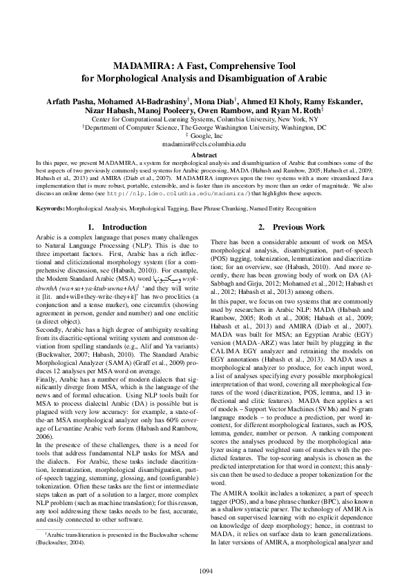 (PDF) Madamira: A fast, comprehensive tool for morphological analysis ...