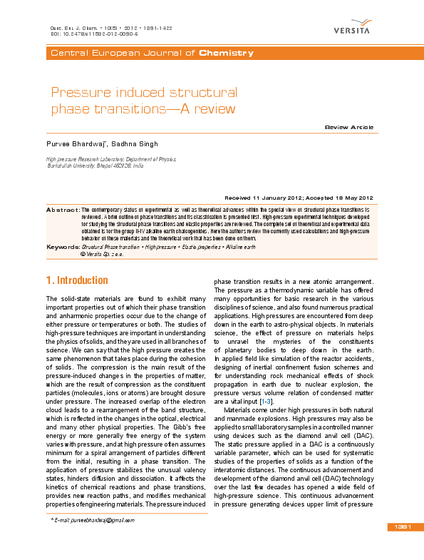 (PDF) Pressure induced structural phase transitions—A review