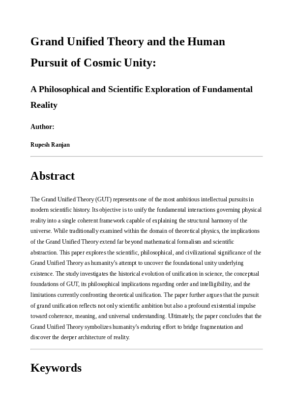 (PDF) Grand Unified Theory and the Human Pursuit of Cosmic Unity: A ...