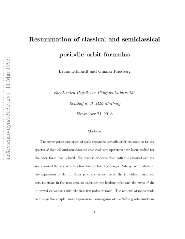 (PDF) Resummation of classical and semiclassical periodic-orbit formulas