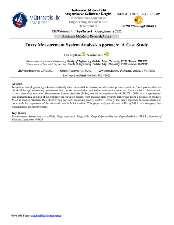 (PDF) Fuzzy Measurement System Analysis Approach: A Case Study