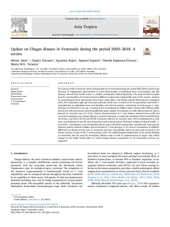 (PDF) Update on Chagas disease in Venezuela during the period 2003–2018 ...