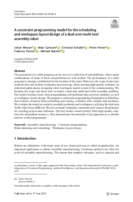 (PDF) A constraint programming model for the scheduling and workspace ...