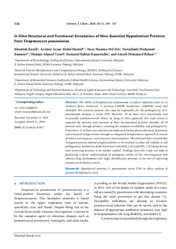 (PDF) In Silico Structural and Functional Annotation of Nine Essential ...