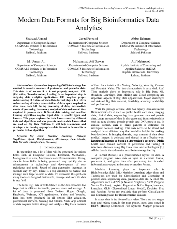 (PDF) Modern Data Formats for Big Bioinformatics Data Analytics
