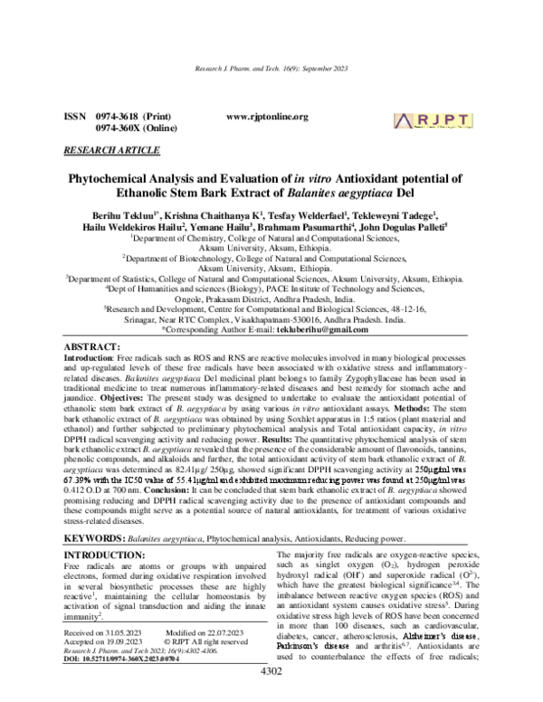 (PDF) Phytochemical Analysis and Evaluation of in vitro Antioxidant ...