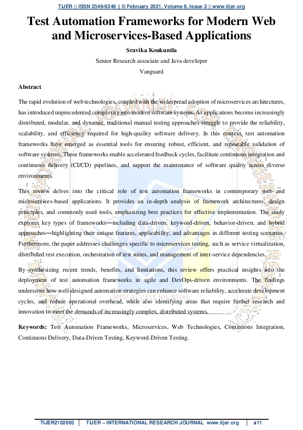 (PDF) Test Automation Frameworks for Modern Web and Microservices-Based ...