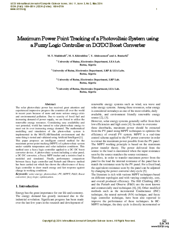 (PDF) Maximum Power Point Tracking of a Photovoltaic System using a ...