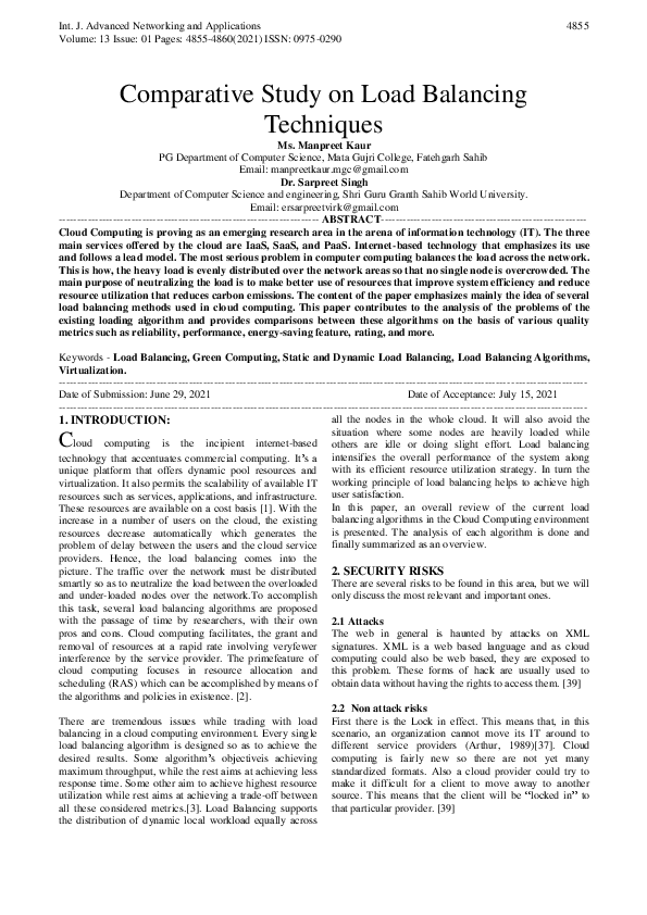 (PDF) Comparative Study on Load Balancing Techniques